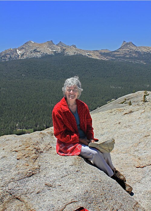Debby Cooper Greeting Card featuring the photograph D6M6524 Debby Cooper on Lembert Dome by Ed Cooper Photography