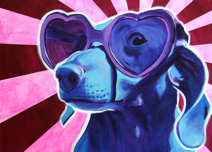 Dachshund Greeting Card featuring the painting Dachshund - Puppy Love by Dawg Painter