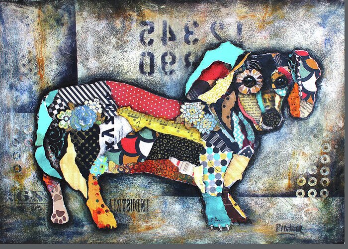 Dachshund Greeting Card featuring the mixed media Dachshund 2 by Patricia Lintner
