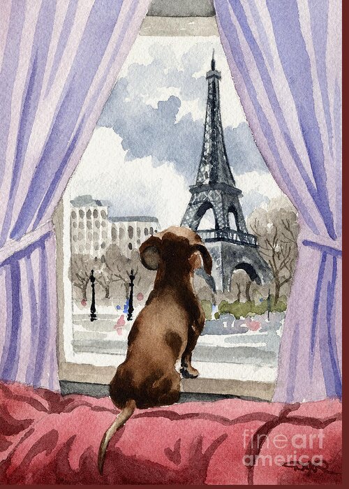 Dachshund Greeting Card featuring the painting Dachshund In Paris by David Rogers