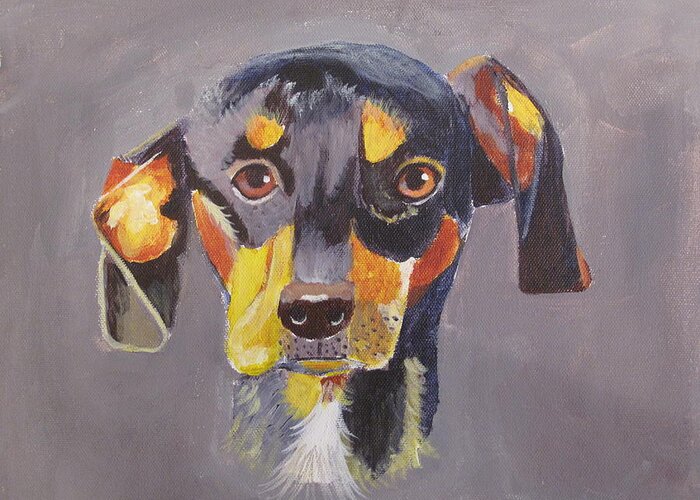 Pets Greeting Card featuring the painting Dachshund by Kathie Camara