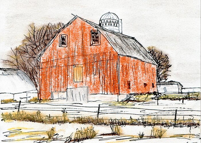 Farm Greeting Card featuring the mixed media Dairy Barn by R Kyllo