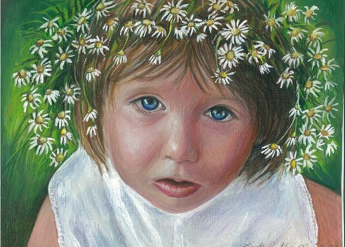 Girl Greeting Card featuring the mixed media Daisies In My Hair by Linda Nielsen