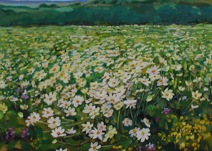 Landscape Greeting Card featuring the painting Daisies by Liliane Fournier