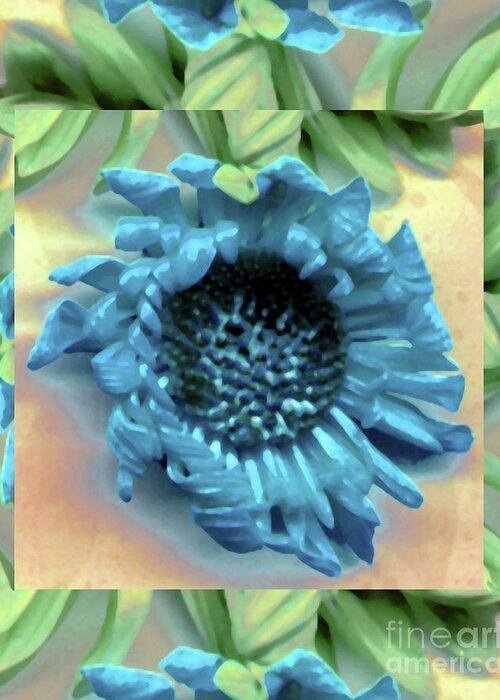 Blue Digital Daisy Leaf Leaves Green Watercolor Greeting Card featuring the photograph Daisy Blue Frame by Heather Kirk
