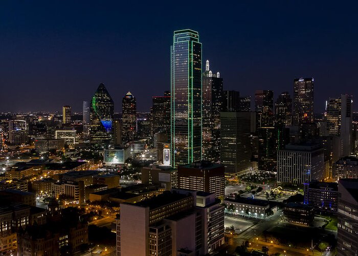 Dallas Greeting Card featuring the photograph Dallas Skyline Evening glow by Andy Myatt