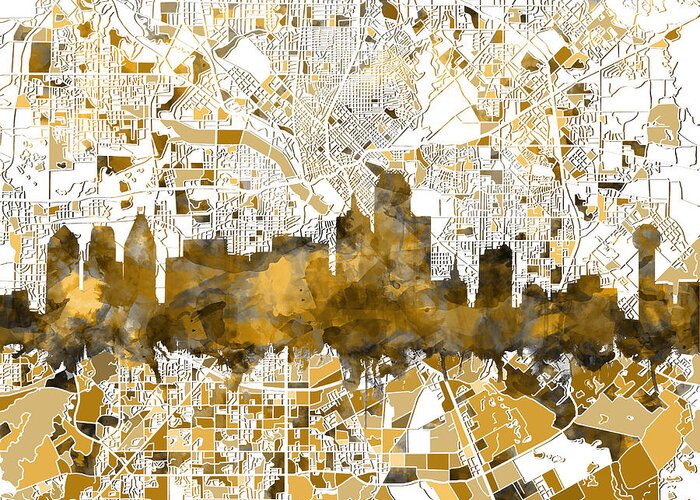 Dallas Greeting Card featuring the painting Dallas Skyline Map Sepia by Bekim M