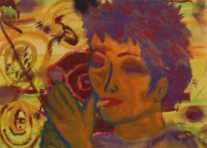 Abstract Greeting Card featuring the painting Damn Smoker by Laurette Escobar