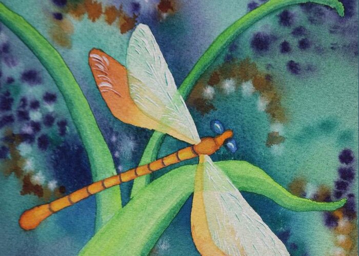 Damselfly Greeting Card featuring the painting Damsel in Gold by Tracy L Teeter