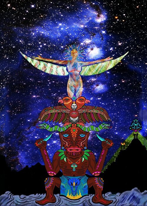 Totem Greeting Card featuring the digital art Dance in between Worlds by Myztico Campo
