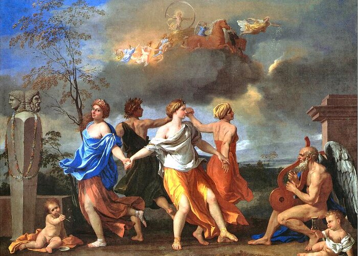 Nicolas Poussin Greeting Card featuring the painting Dance to the Music of Time by Nicolas Poussin