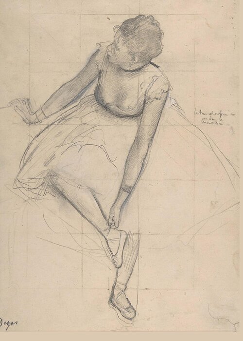 19th Century Art Greeting Card featuring the drawing Dancer Adjusting Her Slipper by Edgar Degas