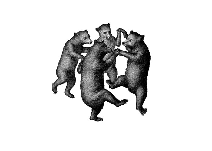 Bear Greeting Card featuring the digital art Dancing Bears Round Circle Beach Towel Blanket by Edward Fielding