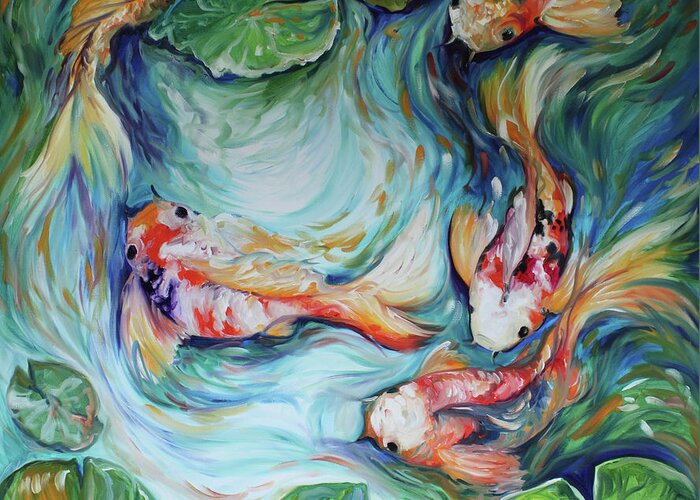 Koi Greeting Card featuring the painting Dancing Colors Koi II by Marcia Baldwin