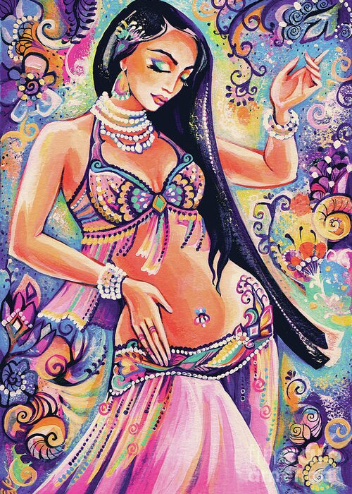 Belly Dancer Greeting Card featuring the painting Dancing in the Mystery of Shahrazad by Eva Campbell