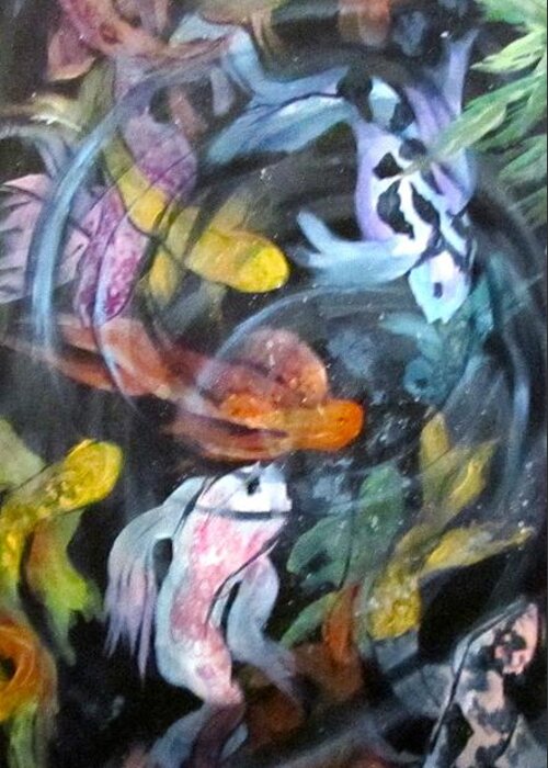 Koi Greeting Card featuring the painting Dancing Koi by Barbara O'Toole