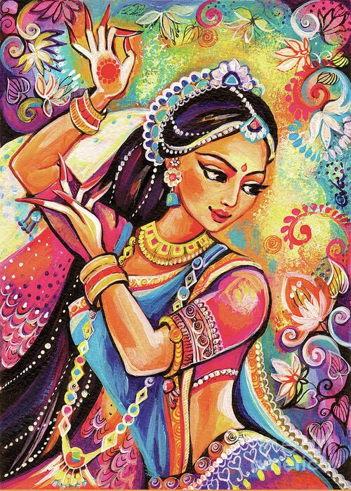 Indian Dancer Greeting Card featuring the painting Dancing of the Phoenix by Eva Campbell