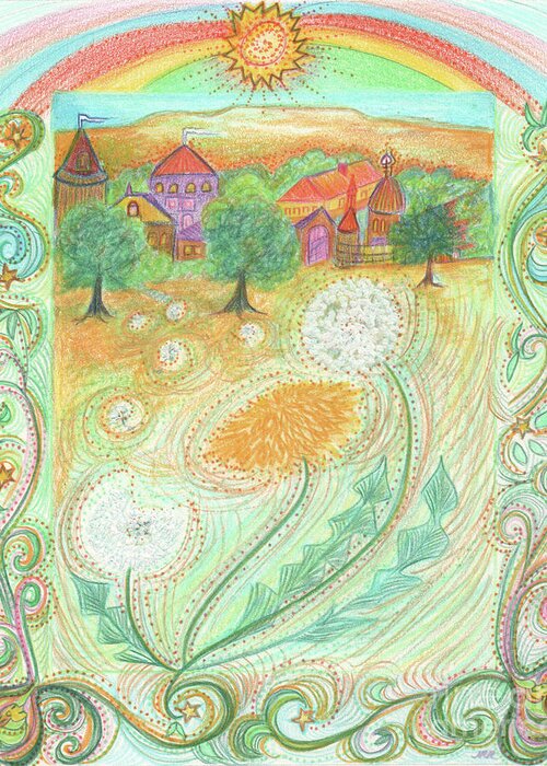 First Star Art Greeting Card featuring the drawing Dandelion Village by jrr by First Star Art