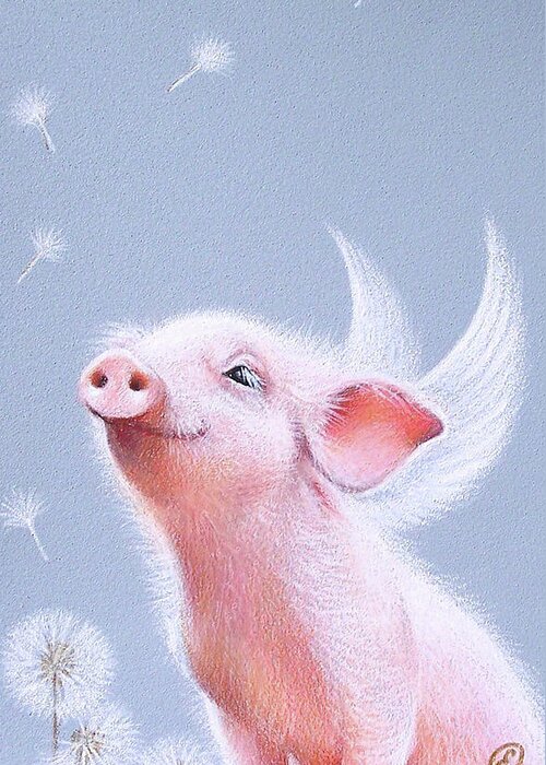 Pig Greeting Card featuring the drawing Dandelions by Elena Kolotusha