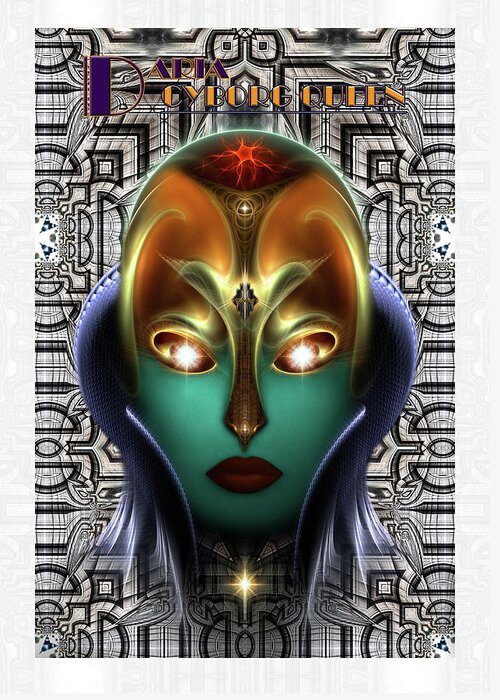 Cyborg Greeting Card featuring the digital art Daria Cyborg Queen Tech by Rolando Burbon