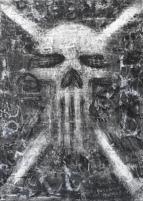 Skull Greeting Card featuring the painting Dark Departure by Roseanne Jones