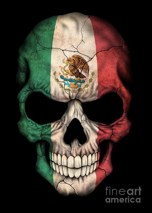 Dark Mexican Flag Skull Greeting Card by Jeff Bartels