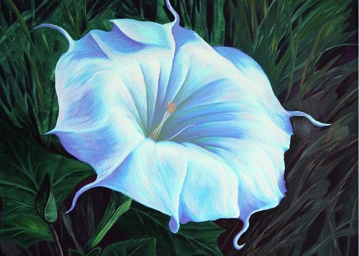 Flower Greeting Card featuring the painting Datura Flower by Cheryl Fecht