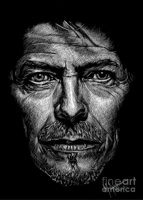 David Bowie Greeting Card featuring the drawing David Bowie by Maria Arango
