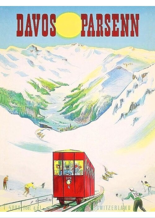 Davos Parsenn Greeting Card featuring the painting Davos Parsenn, Switzerland, travel poster by Long Shot