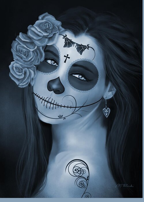Day Of The Dead Greeting Card featuring the painting Day of the Dead Bride Monochromatic by Maggie Terlecki