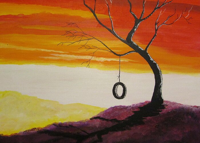 Tire Swing Greeting Card featuring the painting Days of Yore by Dave Farrow