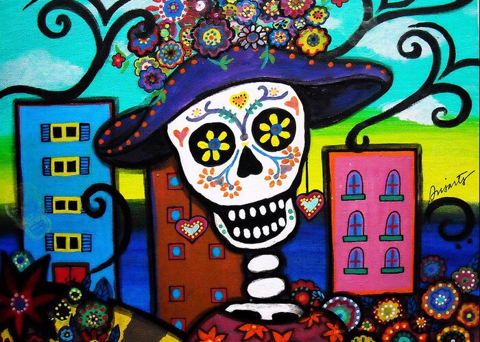 Day Of The Dead Greeting Card featuring the painting Dead In The City by Pristine Cartera Turkus