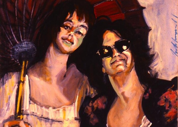 Portraits Greeting Card featuring the painting Debbie and Kate by Les Leffingwell