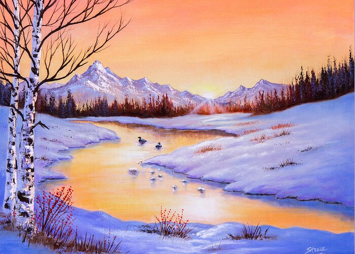 Ducks Greeting Card featuring the painting December Shimmer by Chris Steele