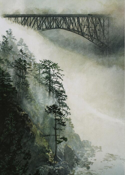 Fog Greeting Card featuring the painting Deception Pass Fog by Perry Woodfin