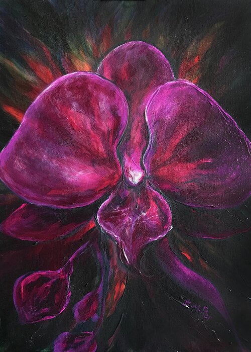 Purple Greeting Card featuring the painting Deep Purple Orchid by Michelle Pier
