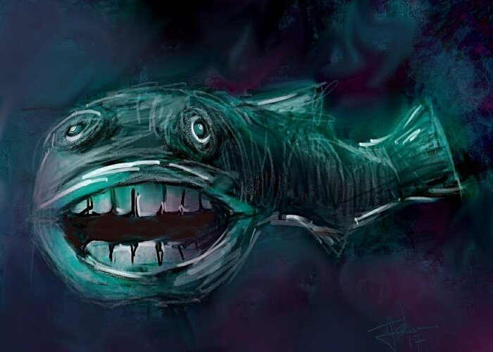 Fish Greeting Card featuring the digital art Deep Water Makes Me Crazy by Jim Vance