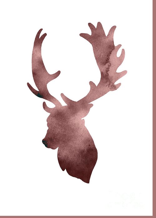  Abstract Greeting Card featuring the painting Deer head silhouette minimalist painting by Joanna Szmerdt