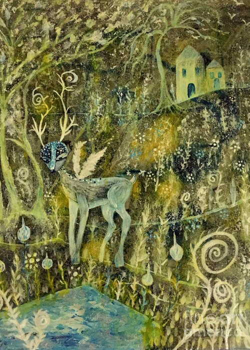 Deer Greeting Card featuring the painting Deer Reflections by Julie Engelhardt