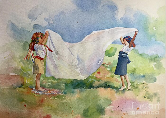 Girl Greeting Card featuring the painting Dejeuner sur Herbe by Francoise Chauray