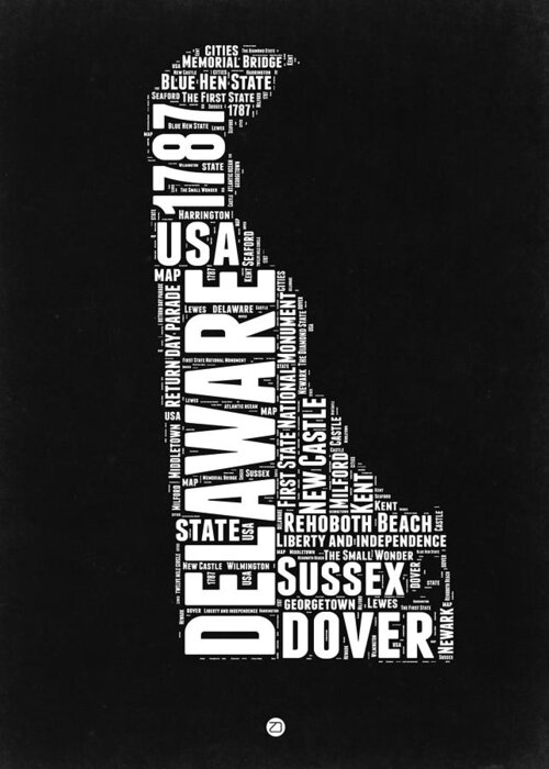 Delaware Greeting Card featuring the digital art Delaware Black and White Map by Naxart Studio