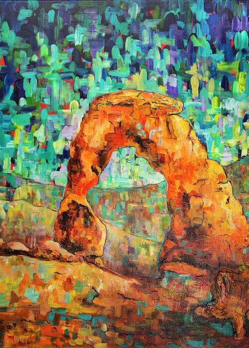 Delicatearch Greeting Card featuring the painting Delicate Arch as an Impression by Sally Quillin