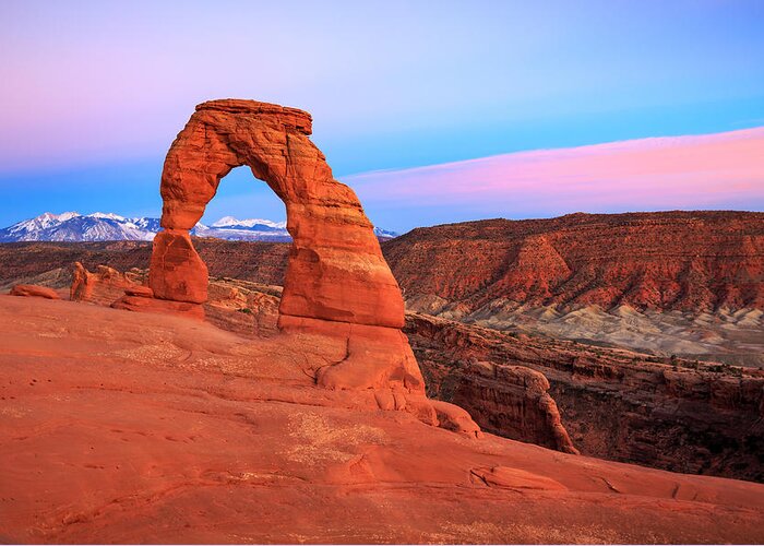 Delicate Arch Greeting Card featuring the photograph Delicate Arch Sunset by Wasatch Light