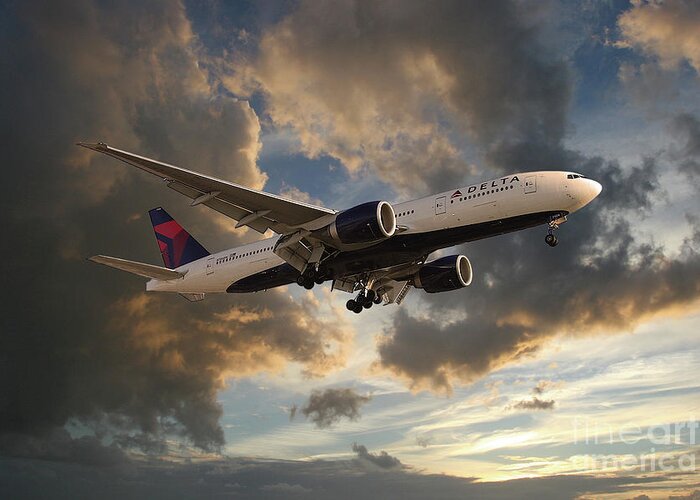 Delta Airlines Greeting Card featuring the digital art Delta Air Lines Boeing 777-200LR by Airpower Art