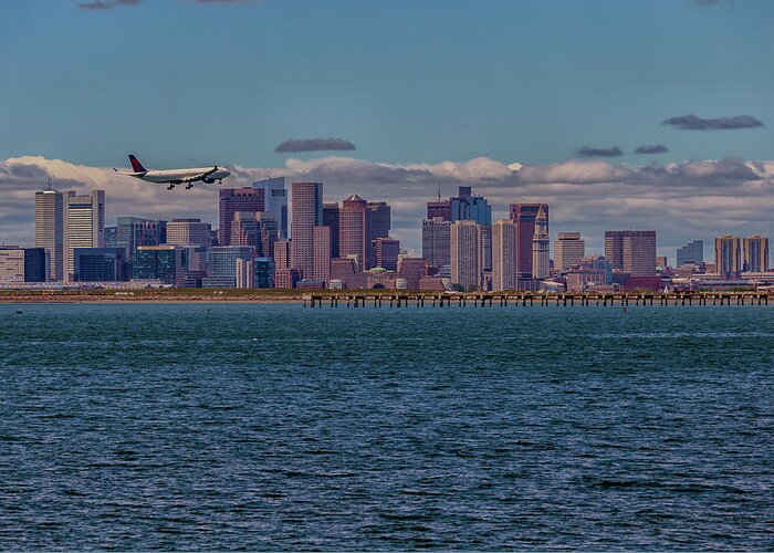 Delta Airlines Lands In Boston Greeting Card featuring the photograph Delta Airlines Lands in Boston by Brian MacLean