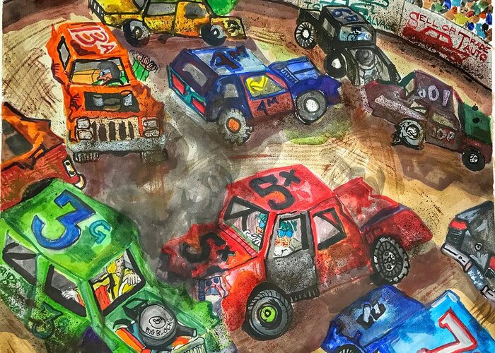 Gm Greeting Card featuring the painting Demo Derby One by Jame Hayes