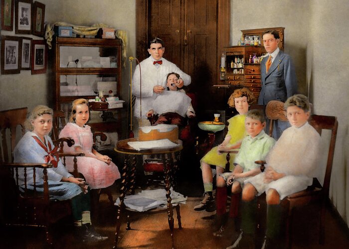 Dentist Art Greeting Card featuring the photograph Dentist - The family practice 1921 by Mike Savad