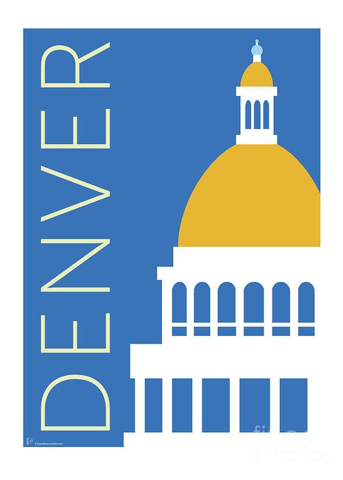 Denver Greeting Card featuring the digital art DENVER Capitol/Blue by Sam Brennan