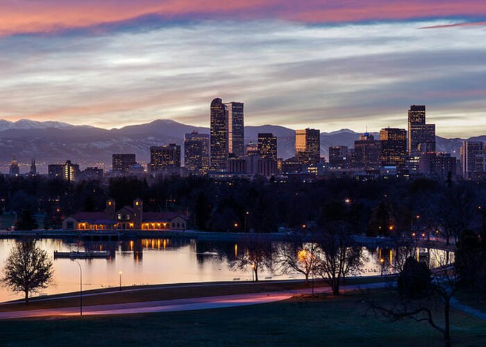 Denver Greeting Card featuring the photograph Denver - City Park at Sunset by Aaron Spong