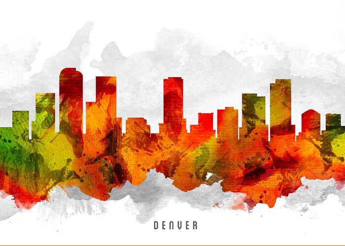 Denver Greeting Card featuring the painting Denver Colorado Cityscape 15 by Aged Pixel